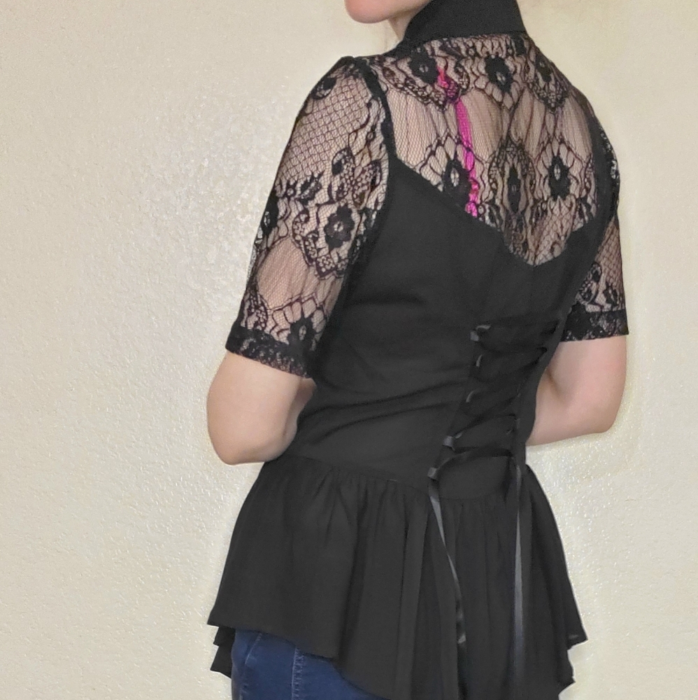 S lace peplum collared Halloween top corset back